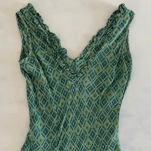 Angie VTG Turquoise Deep V-Neck Ruffle Trim Retro Midi Dress - Picture 5 of 8